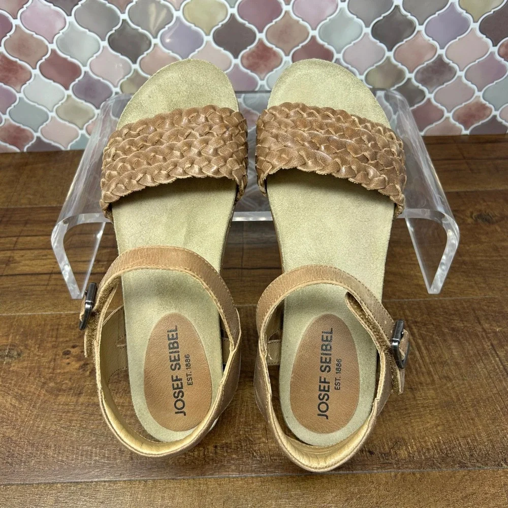 Womens Josef Seibel Clea 16 Camel Woven Platform Sandal size EU40